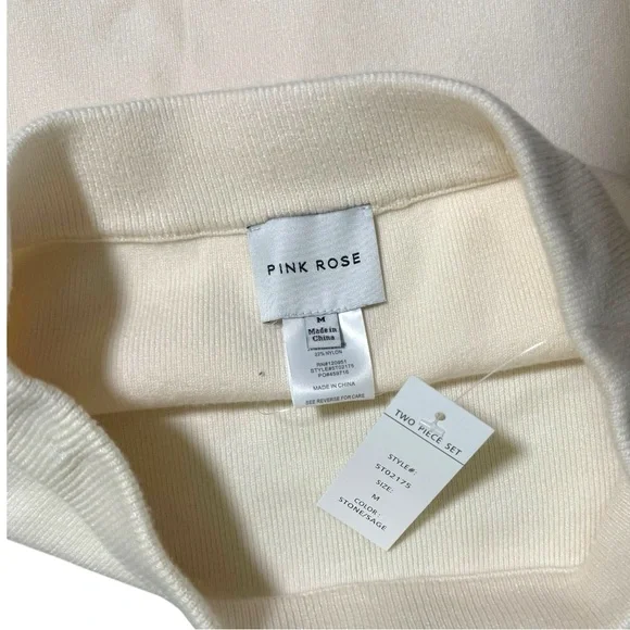 Pink Rose Cream Zip-Up Top and Bottom with Sage Accents - Picture 8 of 8